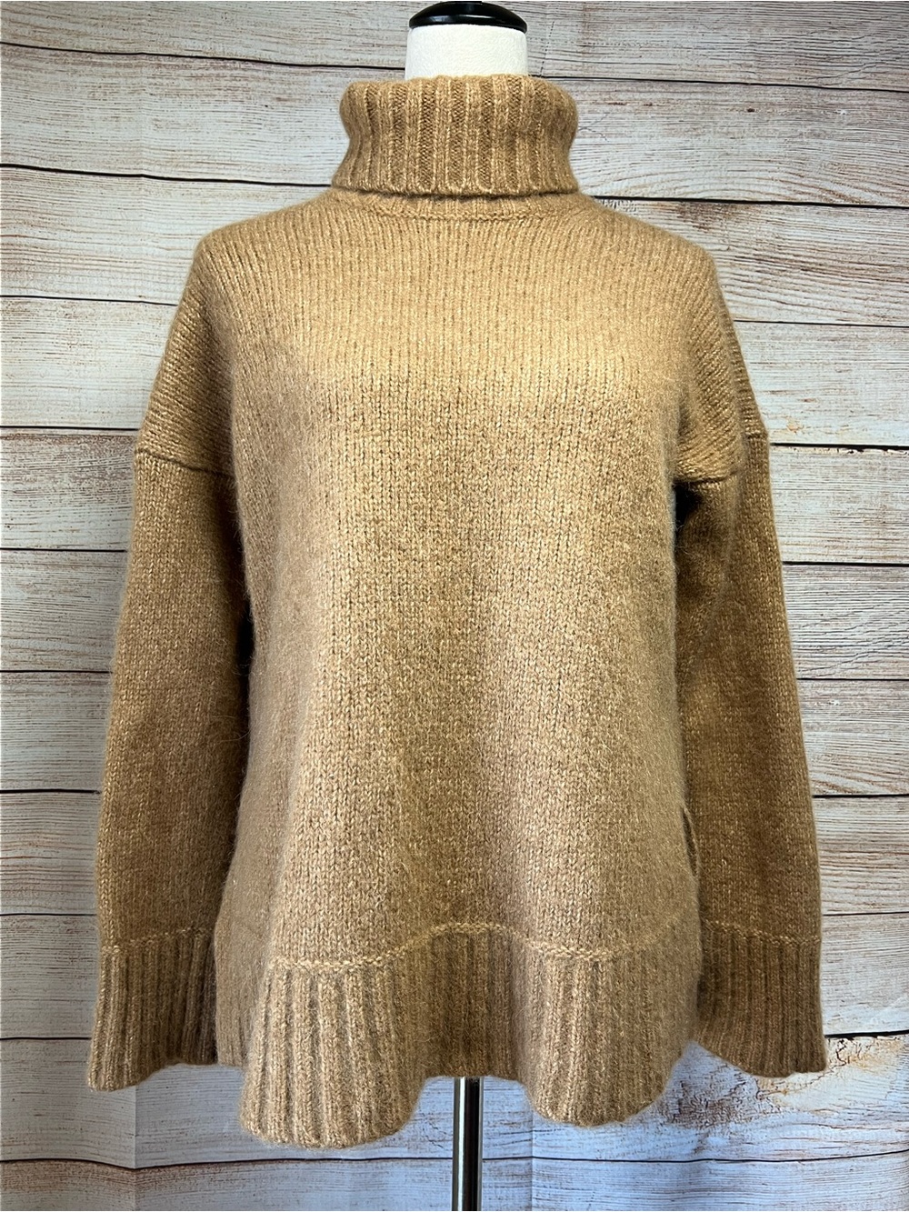 Everlane The Cloud Wool Alpaca Turtleneck Tunic Sweater Sz L Chunky Camel